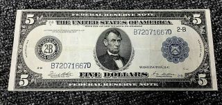 1914 $5 Lincoln Federal Reserve Note,  Bank Of York " Horse Blanket "