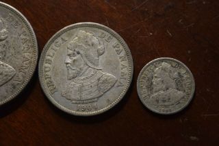 1904 Panama 50,  25,  5 Centesimos Silver Coins 3