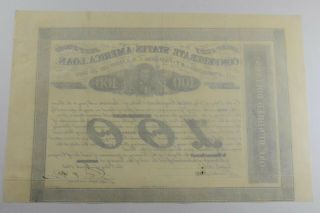 AUTHENTIC - 1863 Confederate States - Civil War $100 Bond Certificate 629 2