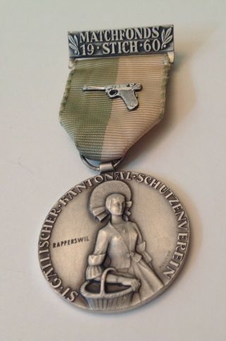 Swiss Shooting Medal,  1960,  With Luger On It.
