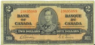 Bank Of Canada 1937 $2 Two Dollars Gordon - Towers T/b Prefix Fine King George Vi