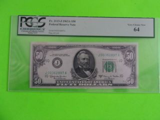Pcgs Fr.  2113 - J $50 1963a Federal Reserve Note Kansas Very Choice 64