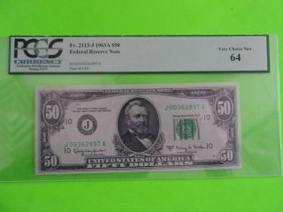 PCGS Fr.  2113 - J $50 1963A Federal Reserve Note Kansas Very Choice 64 2