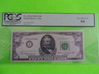PCGS Fr.  2113 - J $50 1963A Federal Reserve Note Kansas Very Choice 64 3