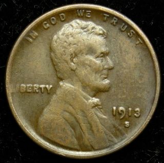 1913 S Lincoln Wheat Cent Penny Vf Very Fine Details