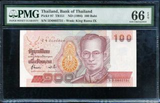 Thailand 100 Baht Nd 1994 P 97 Gem Unc Pmg 66 Epq
