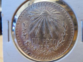 1932 Un Peso Silver Mexico Coin Full Libertad.  720 M Unc.  /proof Like World Money
