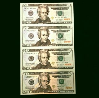 2004 A United States $20 Twenty Dollar Uncut Sheet Of 4 Star Notes Hst206730