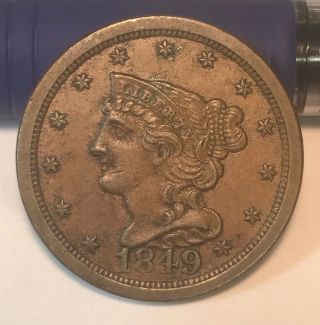1849 Braided Hair Half Cent,  Brown Au