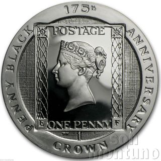 Isle Of Man 2015 - 175th Anniversary Penny Black Stamp Silver Proof 1 Crown Coin