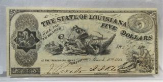 1863 $5 Louisiana Shreveport Confederate Civil War Bank Note Pc - 328