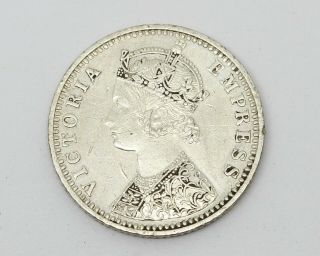 1892 India 1/4 Rupee Silver Coin.