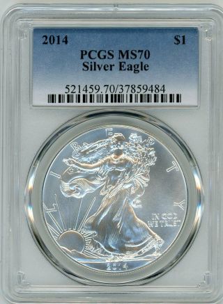 2014 $1 1 Oz Silver Eagle Ms70 Pcgs Blue Label