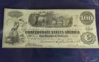 T - 40 1862 $100 T.  Sanford Depository Confederate States Currency Csa Watermark