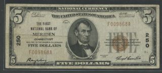 Fr1800 - 1 Ch 250 $5 1929 (vf) National Bank Of Meriden,  Ct Bu5876