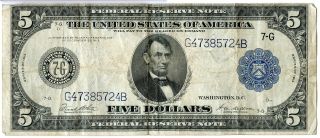 1914 $5 Five Dollars Federal Reserve Note Large Size Note Currency Jc827