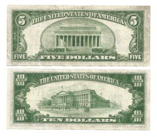 1934 A $5 - $10 Dollar Silver Certificate Yellow Seal WWII North Africa 2