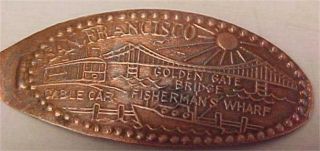 Elongated Penny - Souvenir Of The Golden Gate Bridge - San Francisco - 13492c