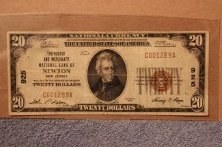 The Sussex & Merchants National Bank 1929 Newton N.  J.  $20 Dollar Bill,  3 Others