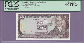 Colombia 1980 - 81 50 Pesos Oro Pick 422a Pcgs Ppq " Gem Finest Known "