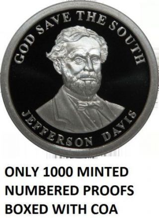 1 Oz Silver Coin Jefferson Davis Dixie Dollar Civil War Confederate Silver Coin
