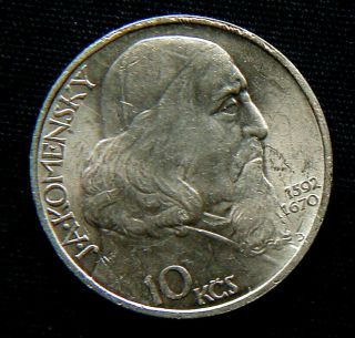 1957 Czechoslovakia Silver Coin 10 Korun Unc Bishop Moravian Brotherhood