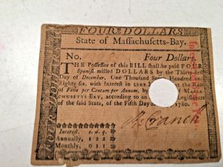 1780 Hall and Sellers $4 Continental Note,  Hole cancel 2