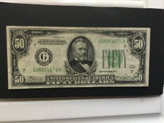 1934 $50 Dollar Federal Reserve Note Bank Of Chicago
