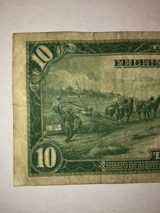 $10 Large 1914 Kansas City Missouri Money Federal Reserve Note Ten Dollars