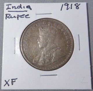 1918 1 Rupee George V,  India Old Silver Coin,  British Empire