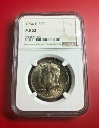 1964 D Ngc Ms62 Silver Kennedy Half Dollar