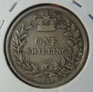 1874 Silver Great Britain 1 Shilling,  Queen Victoria,  1st Portrait 4
