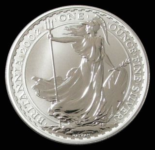 2002 Silver Great Britain 2 Pounds 1 Oz Britannia Coin In Capsule