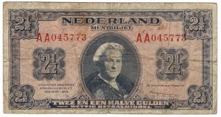 Netherlands Muntbiljet 1945 Issue 2 1/2 Gulden Pick 71 Foreign World Banknote