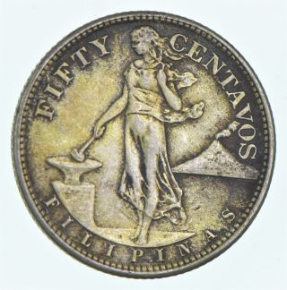 World Coin - 1945 Philippines 50 Centavos - World Silver Coin - 10g 520