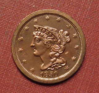 1850 Braided Hair Half Cent - Very Details,  Surfaces Not