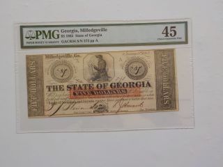 Civil War Confederate 1865 5 Dollar Bill Pmg Milledgeville Georgia Paper Money N
