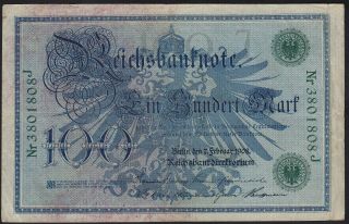 1908 100 Mark Germany Old Vintage Paper Money Banknote Currency Bill Cash Vf