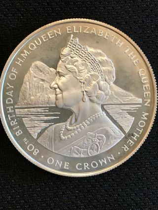 1980 Gibraltar Large Silver Proof 1 Crown Queen Mother