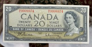 M/e 9998974 Bank Of Canada 1954 $20 Dollar Banknote Beattie Rasminsky