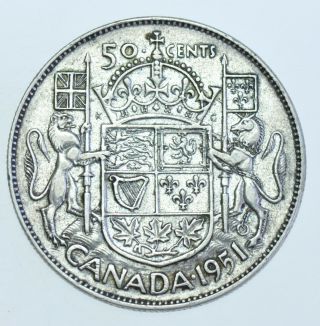 Canada George Vi 50 Cents,  1951 Silver Coin Gvf