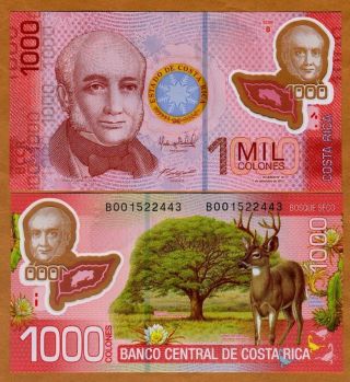 Costa Rica,  1000 Colones 2013 (2017),  P - 274b,  Polymer Date And Sign.  Unc