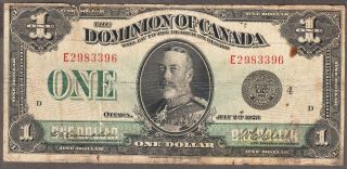 1923 Dominion Of Canada - $1.  00 Bank Note - Dc - 25o - Black Seal E2983396