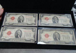 Group Of 4 Series 1928 A Red Seal $2 Legal Tender Star Notes Torn Corners