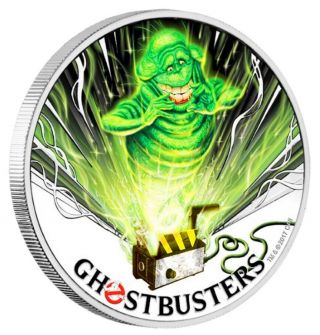2017 Perth Tuvalu Ghostbusters Slimer 1 Oz Silver Proof $1 Coin