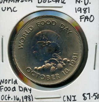 No Date - World Food Day October 16,  1981 Jamaica $1 Dollar Coin Fc787