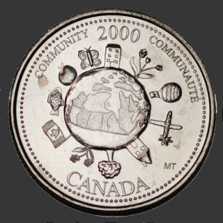 Canada 2000 December Community 25 Cents Unc Millenium Series Canadian Quarter