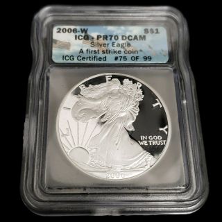 2006 W Us American Silver Eagle $1 Dollar Icg Pr70 Dcam A 1st Strike Coin Jp0099