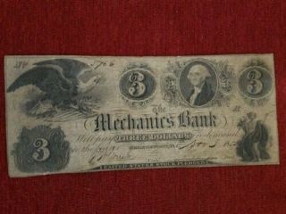 1852 $3 The Mechanics Bank - Georgetown,  D.  C.  Note Autographs & More.
