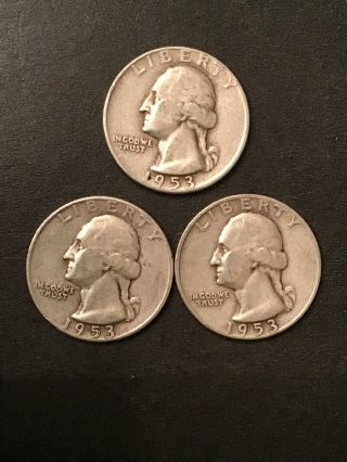 1953 P,  D,  & S Washington Silver Quarters